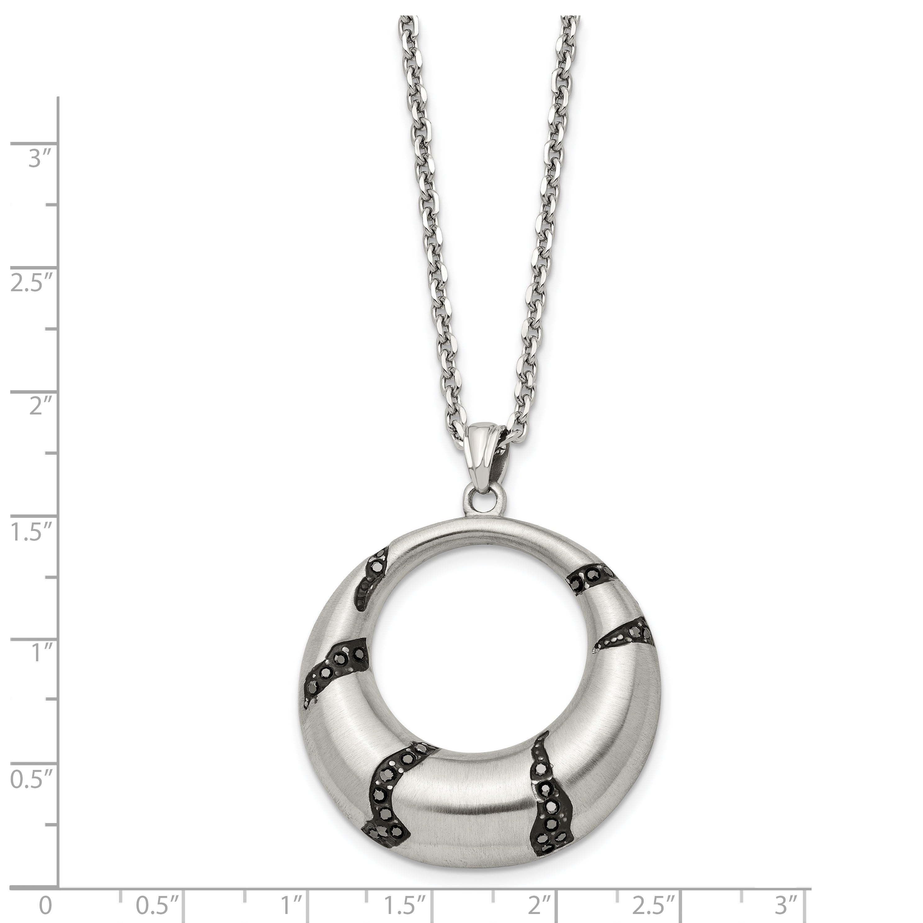 Stainless Steel Brushed Enameled w/Crystal Circle 20in Necklace