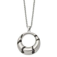 Stainless Steel Brushed Enameled w/Crystal Circle 20in Necklace