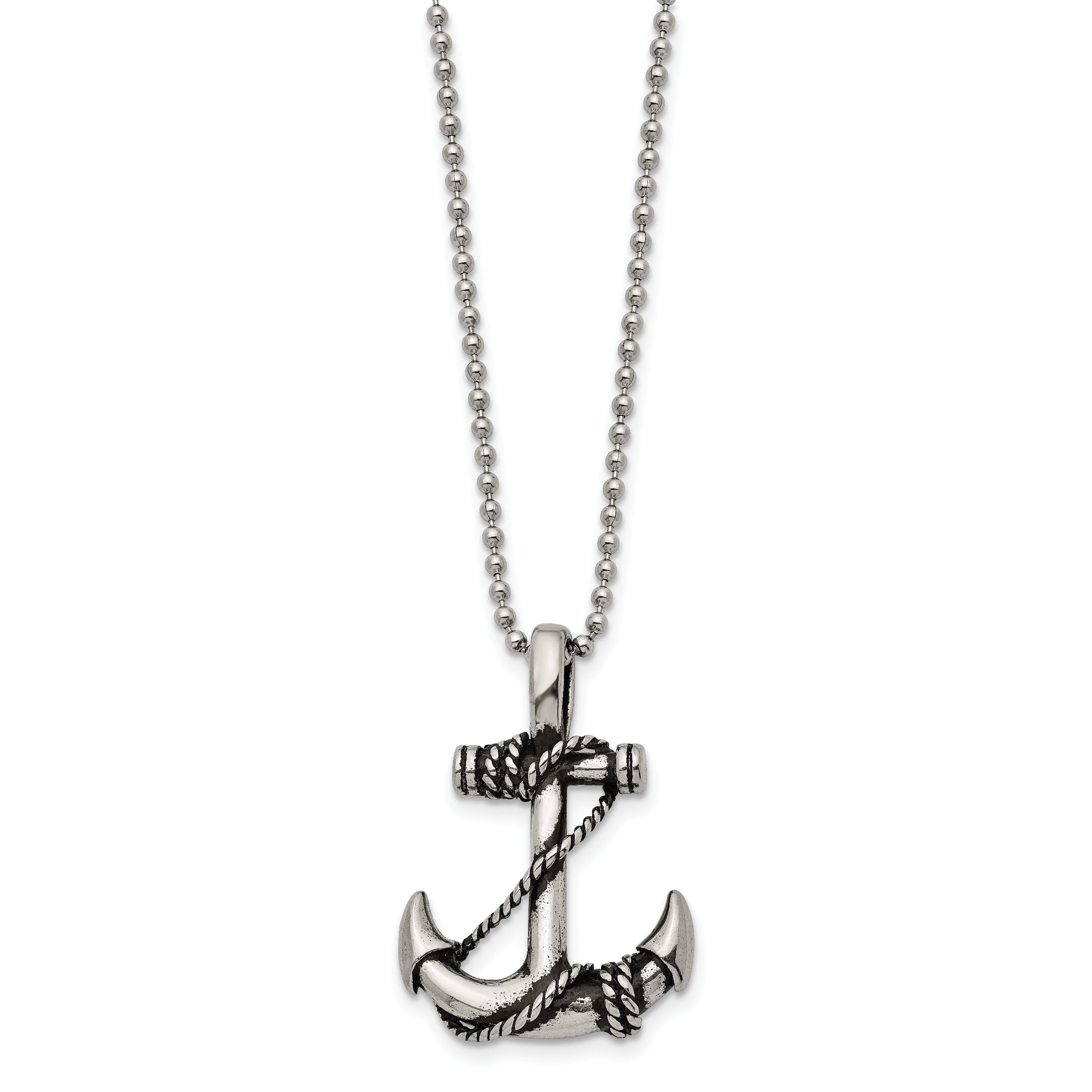 Chisel Stainless Steel Antiqued and Polished Anchorwiht Rope Pendant on a 22 inch Ball Chain Necklace