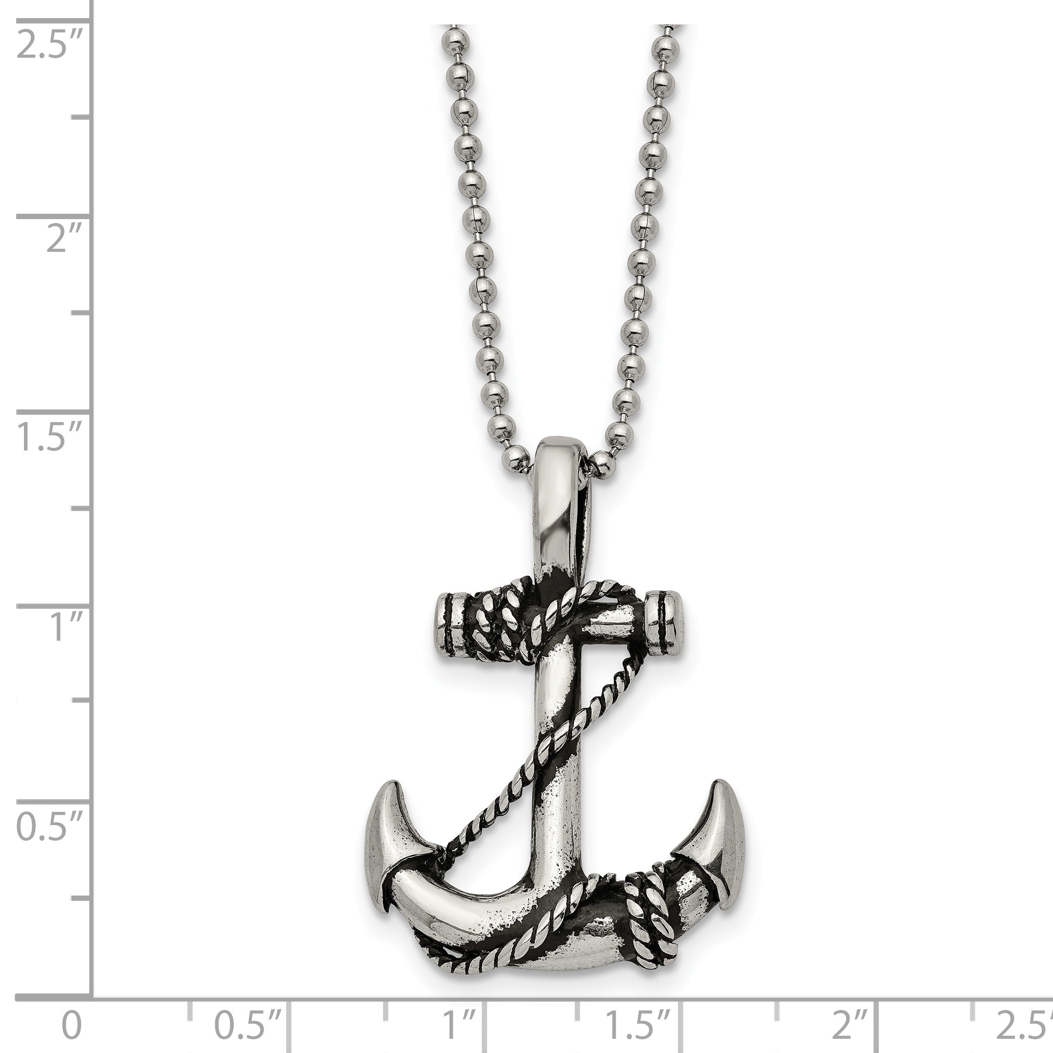 Chisel Stainless Steel Antiqued and Polished Anchorwiht Rope Pendant on a 22 inch Ball Chain Necklace