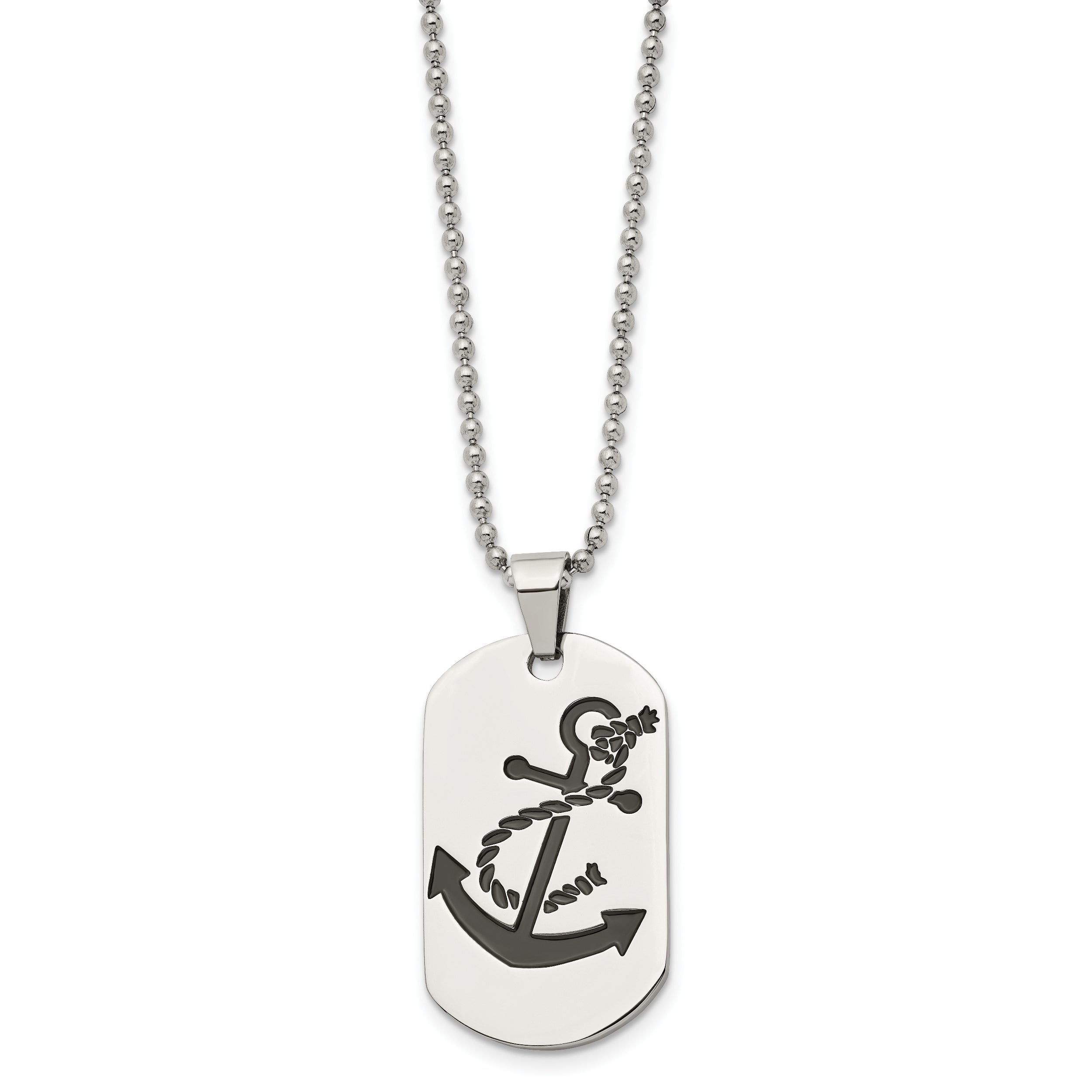 Chisel Stainless Steel Polished Enameled Anchor Dog Tag on a 24 inch Ball Chain Necklace