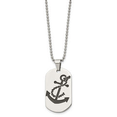 Chisel Stainless Steel Polished Enameled Anchor Dog Tag on a 24 inch Ball Chain Necklace