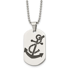 Chisel Stainless Steel Polished Enameled Anchor Dog Tag on a 24 inch Ball Chain Necklace