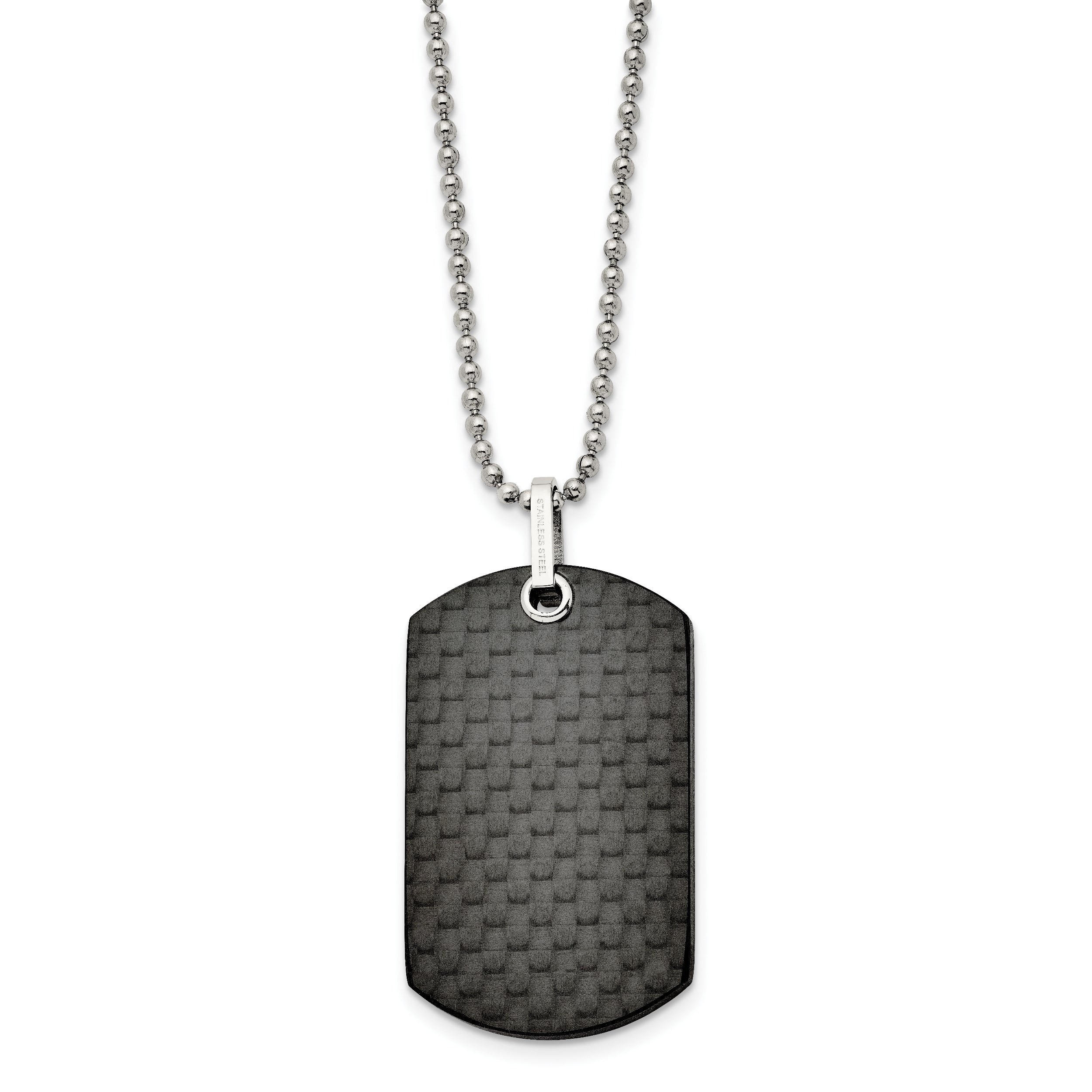 Stainless Steel 24in Polished Solid Black Carbon Fiber Dog Tag Necklace