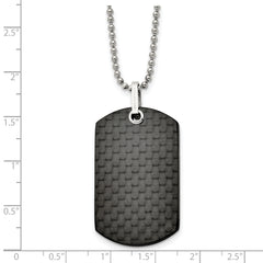 Stainless Steel 24in Polished Solid Black Carbon Fiber Dog Tag Necklace