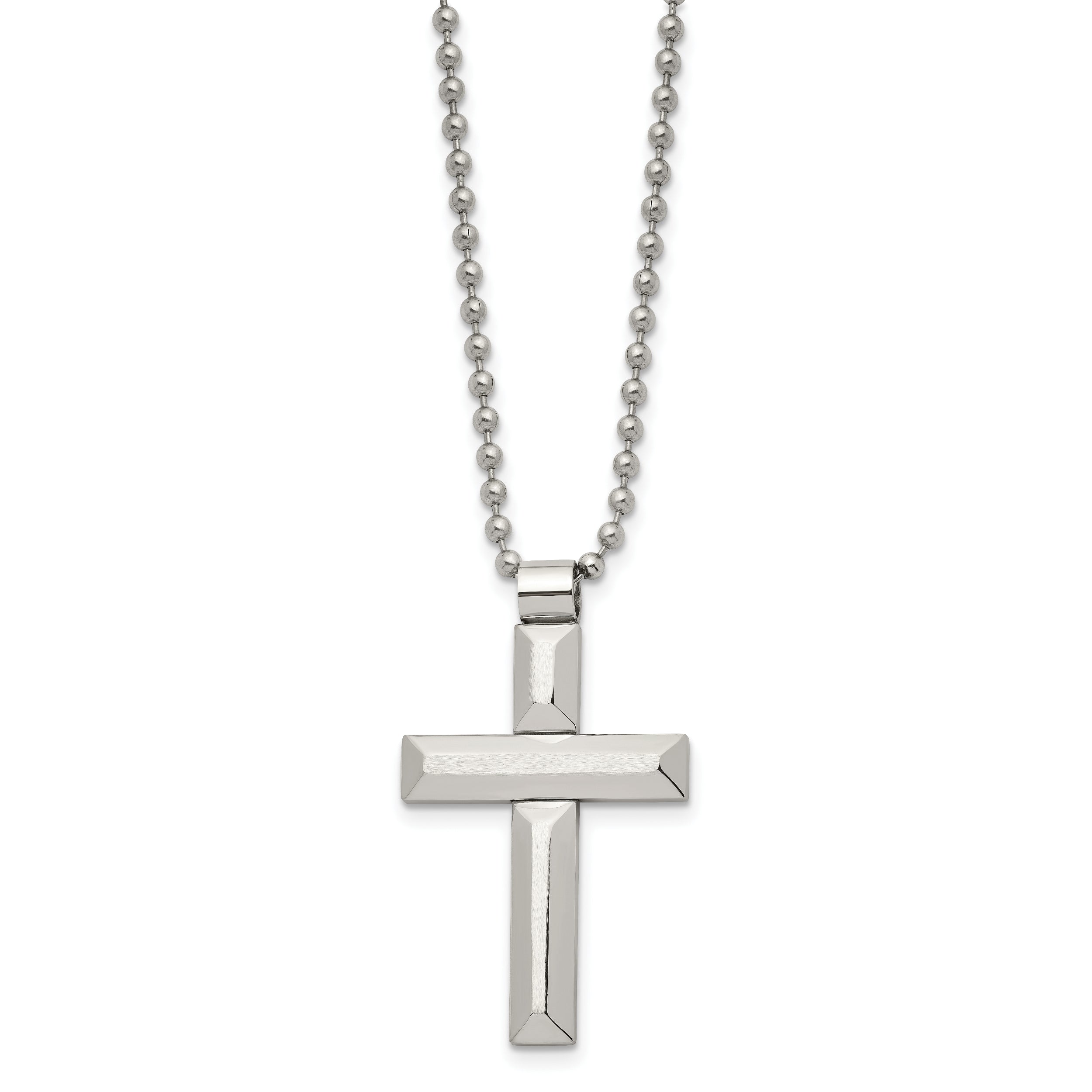 Chisel Stainless Steel Brushed and Polished Cross Pendant on a 22 inch Ball Chain Necklace