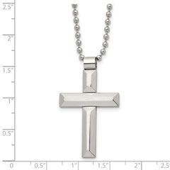 Chisel Stainless Steel Brushed and Polished Cross Pendant on a 22 inch Ball Chain Necklace