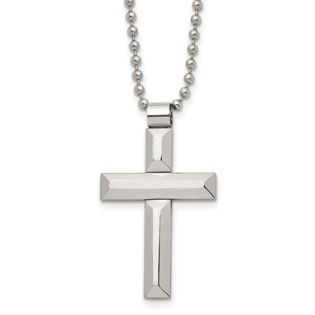 Chisel Stainless Steel Brushed and Polished Cross Pendant on a 22 inch Ball Chain Necklace