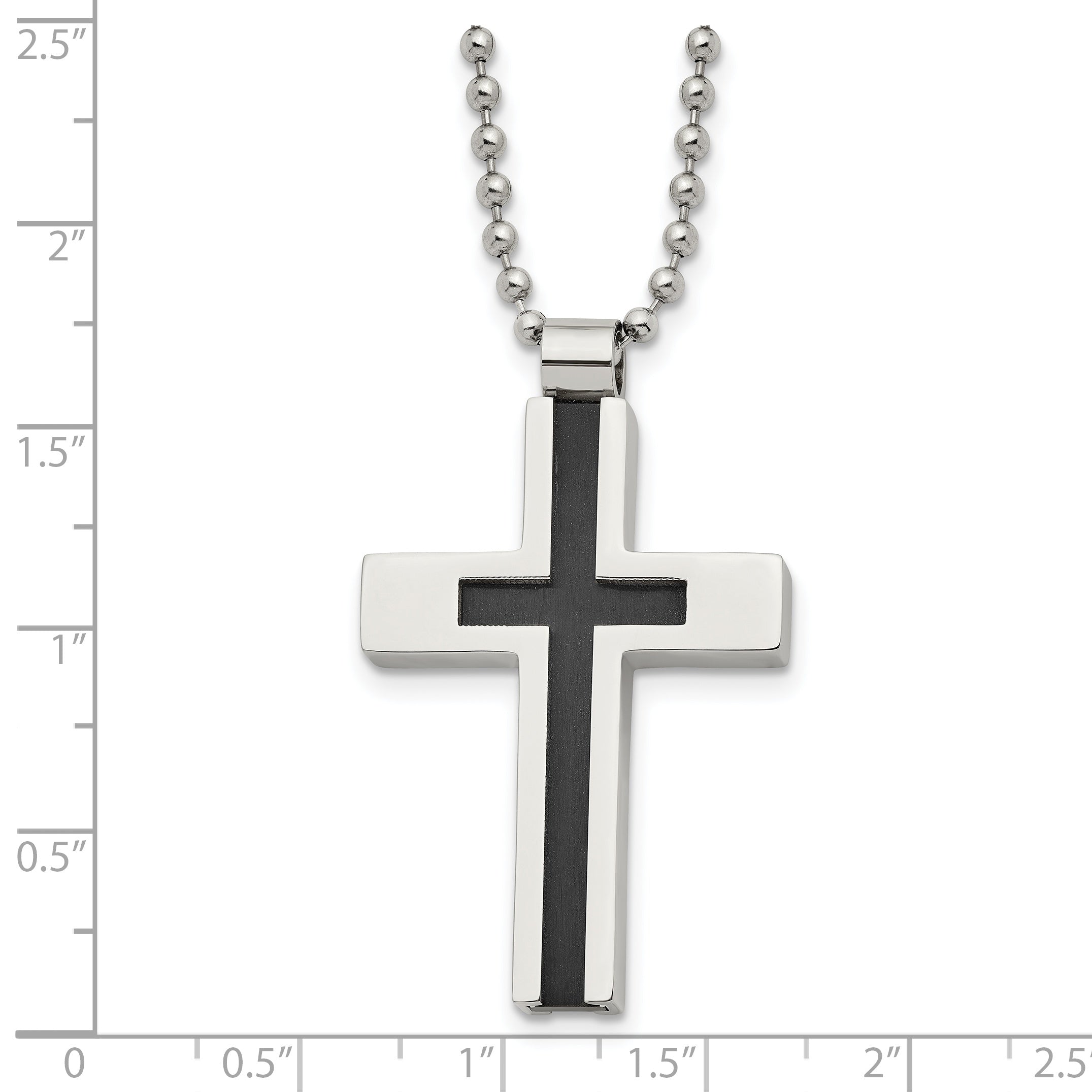 Chisel Stainless Steel Brushed and Polished Black IP-plated Center Cross Pendant on a 22 inch Ball Chain Necklace