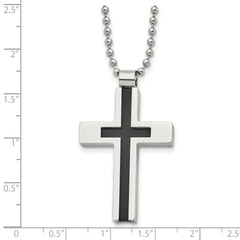 Chisel Stainless Steel Brushed and Polished Black IP-plated Center Cross Pendant on a 22 inch Ball Chain Necklace