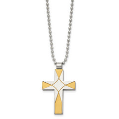 Chisel Stainless Steel Brushed and Polished Yellow IP-plated Cross Pendant on a 22 inch Ball Chain Necklace