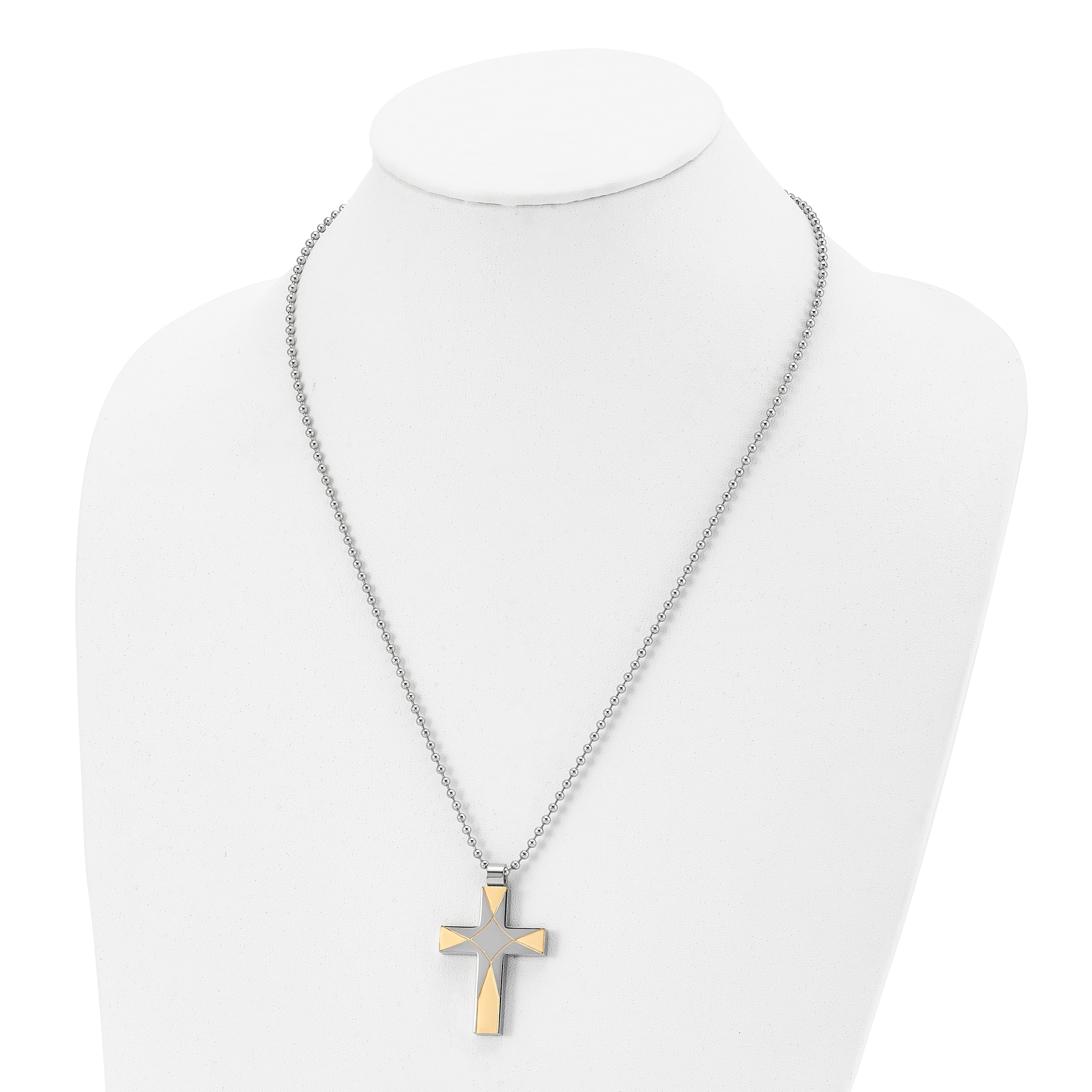 Chisel Stainless Steel Brushed and Polished Yellow IP-plated Cross Pendant on a 22 inch Ball Chain Necklace