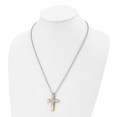 Chisel Stainless Steel Brushed and Polished Yellow IP-plated Cross Pendant on a 22 inch Ball Chain Necklace