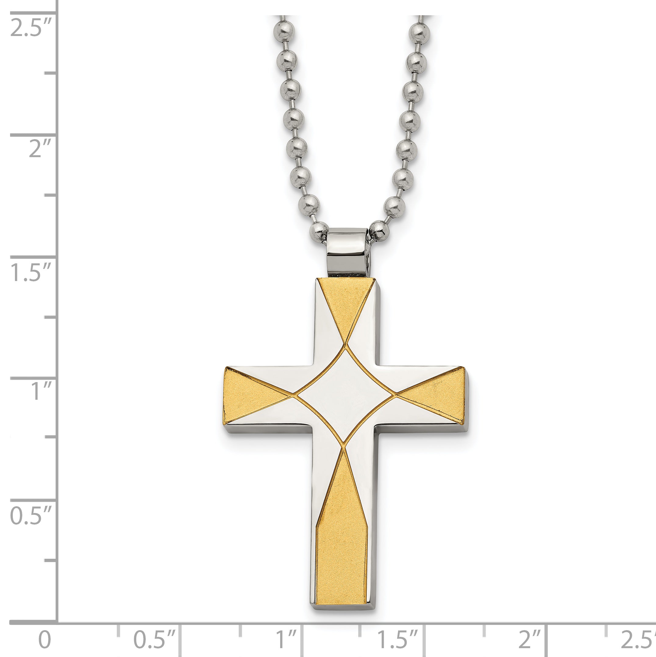 Chisel Stainless Steel Brushed and Polished Yellow IP-plated Cross Pendant on a 22 inch Ball Chain Necklace