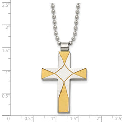 Chisel Stainless Steel Brushed and Polished Yellow IP-plated Cross Pendant on a 22 inch Ball Chain Necklace