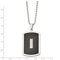 Stainless Steel 22in Polished w/CZ & Black Carbon Fiber Inlay Necklace