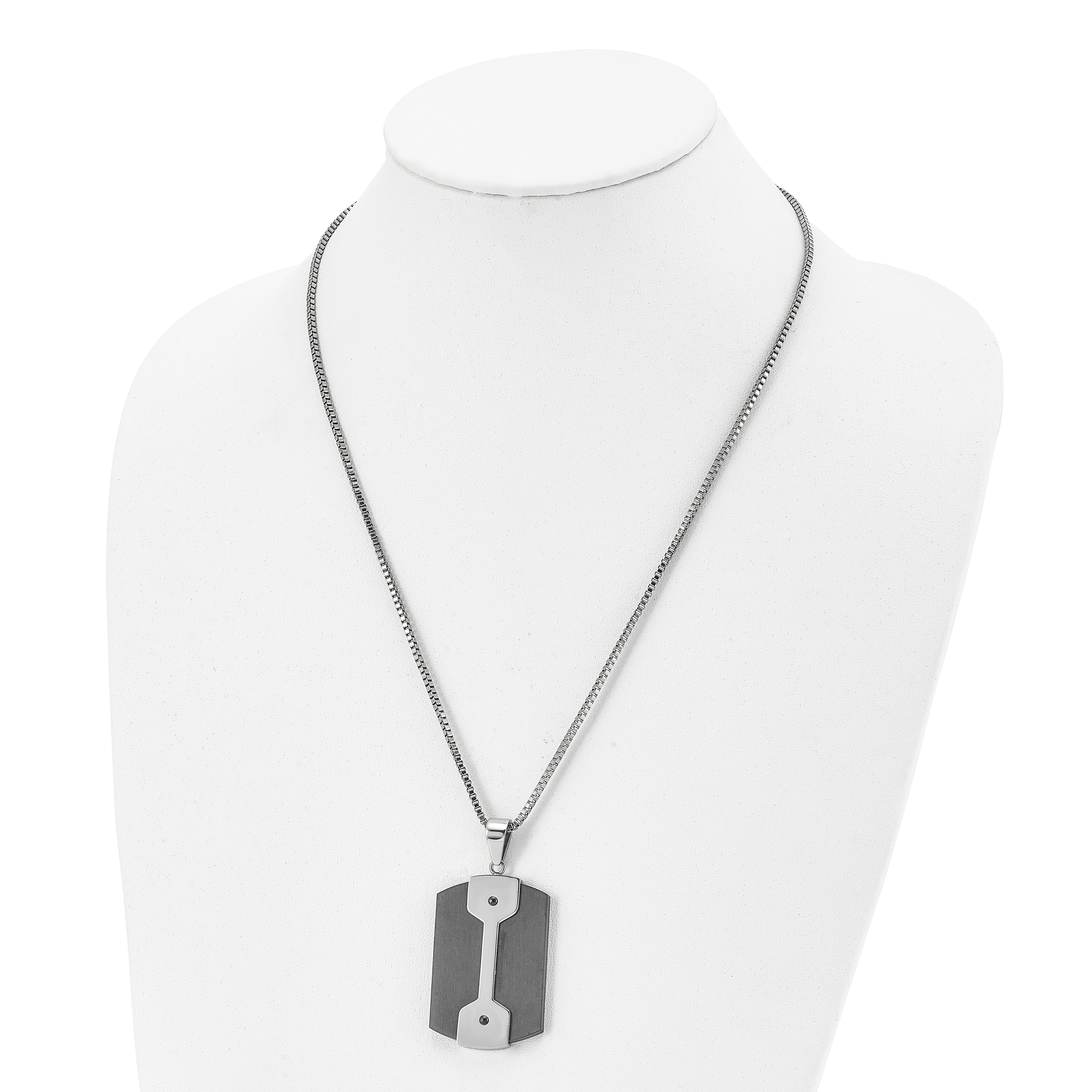 Stainless Steel 22in Brushed & Polished Black IP-plated Dog Tag Necklace