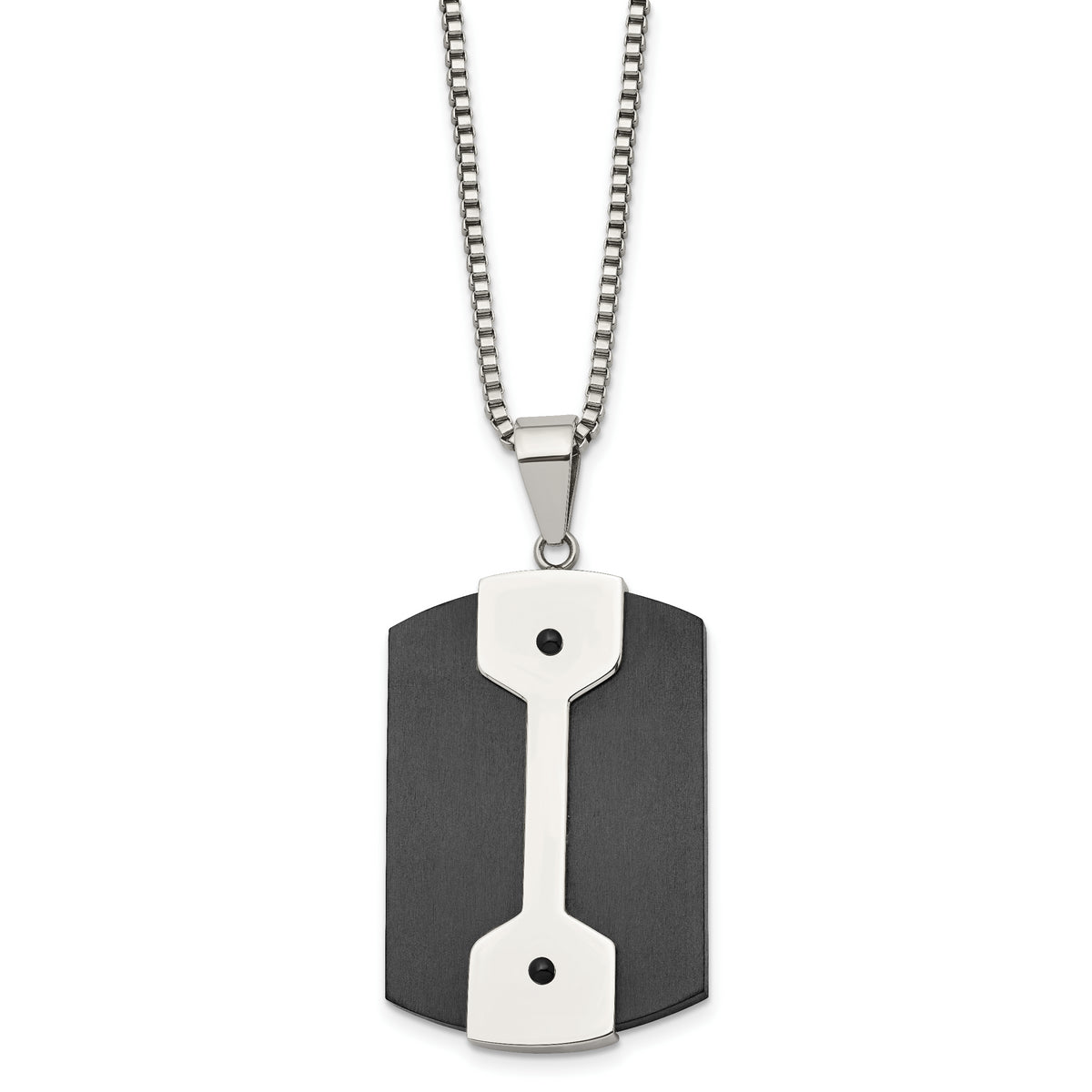 Stainless Steel 22in Brushed & Polished Black IP-plated Dog Tag Necklace