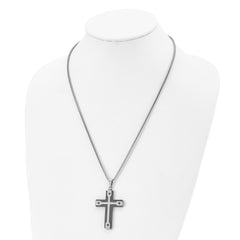 Chisel Stainless Steel Brushed and Polished Black IP-plated Cross Pendant on a 22 inch Box Chain Necklace