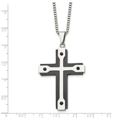 Chisel Stainless Steel Brushed and Polished Black IP-plated Cross Pendant on a 22 inch Box Chain Necklace