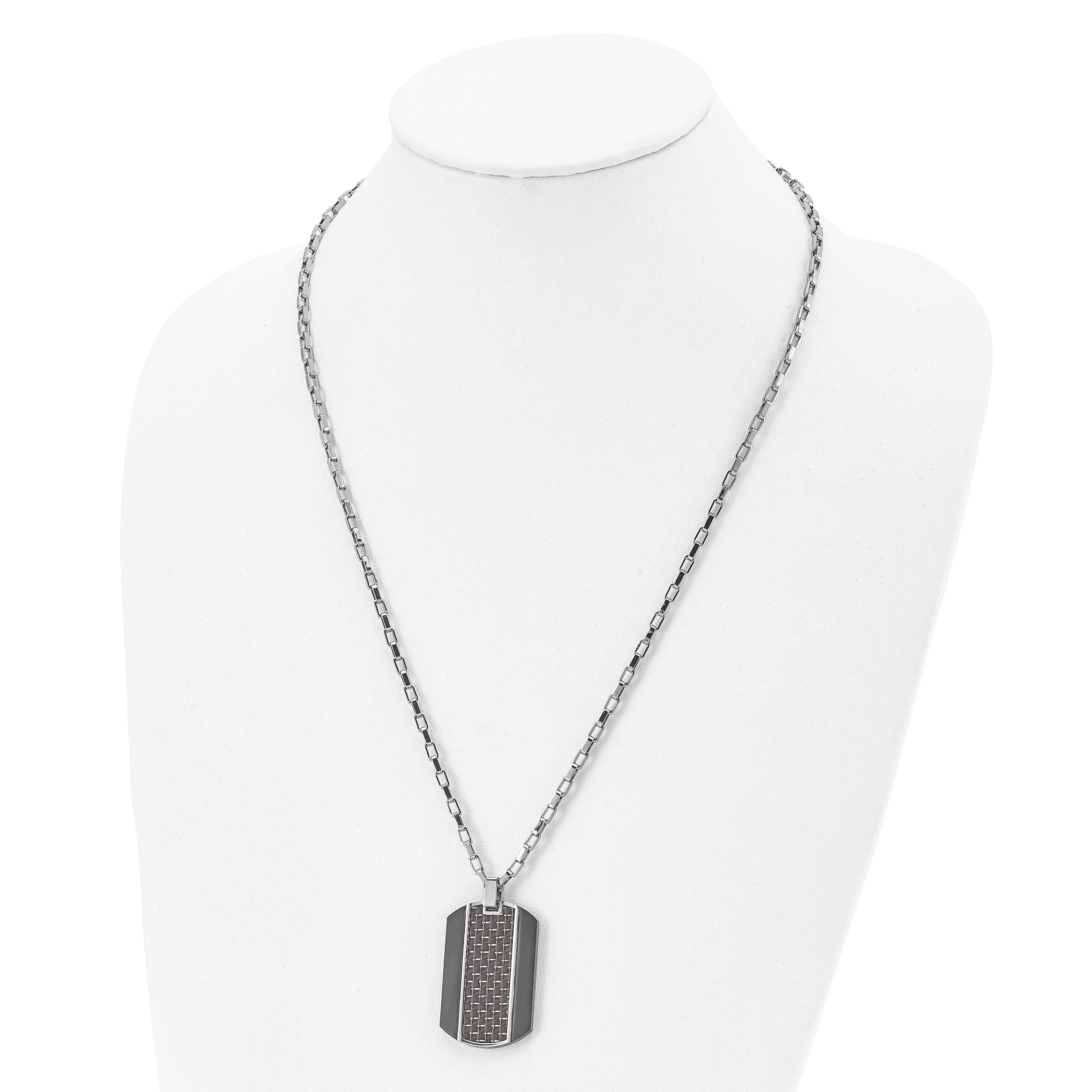 Stainless Steel Brushed & Polished Black IP Carbon Fiber Inlay Necklace