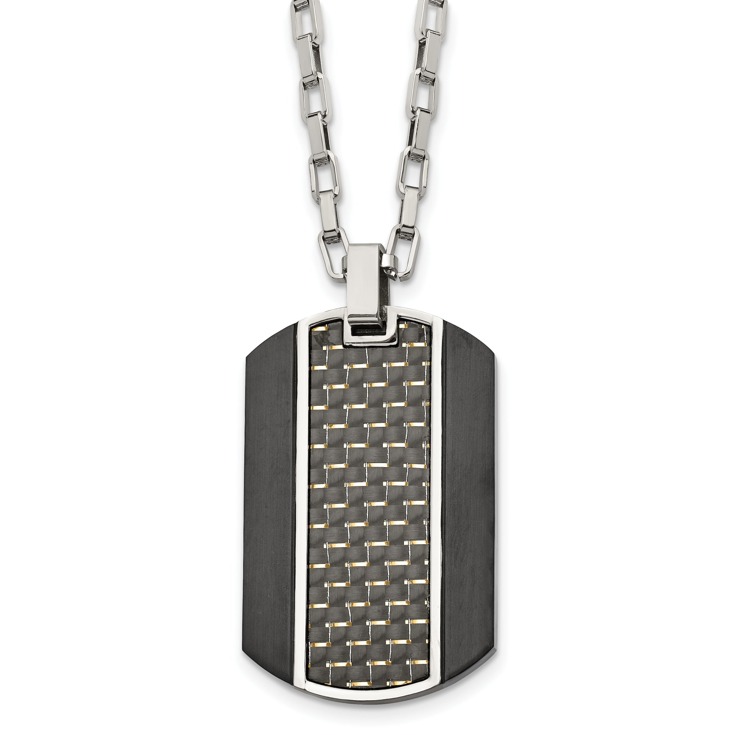 Stainless Steel Brushed & Polished Black IP Carbon Fiber Inlay Necklace