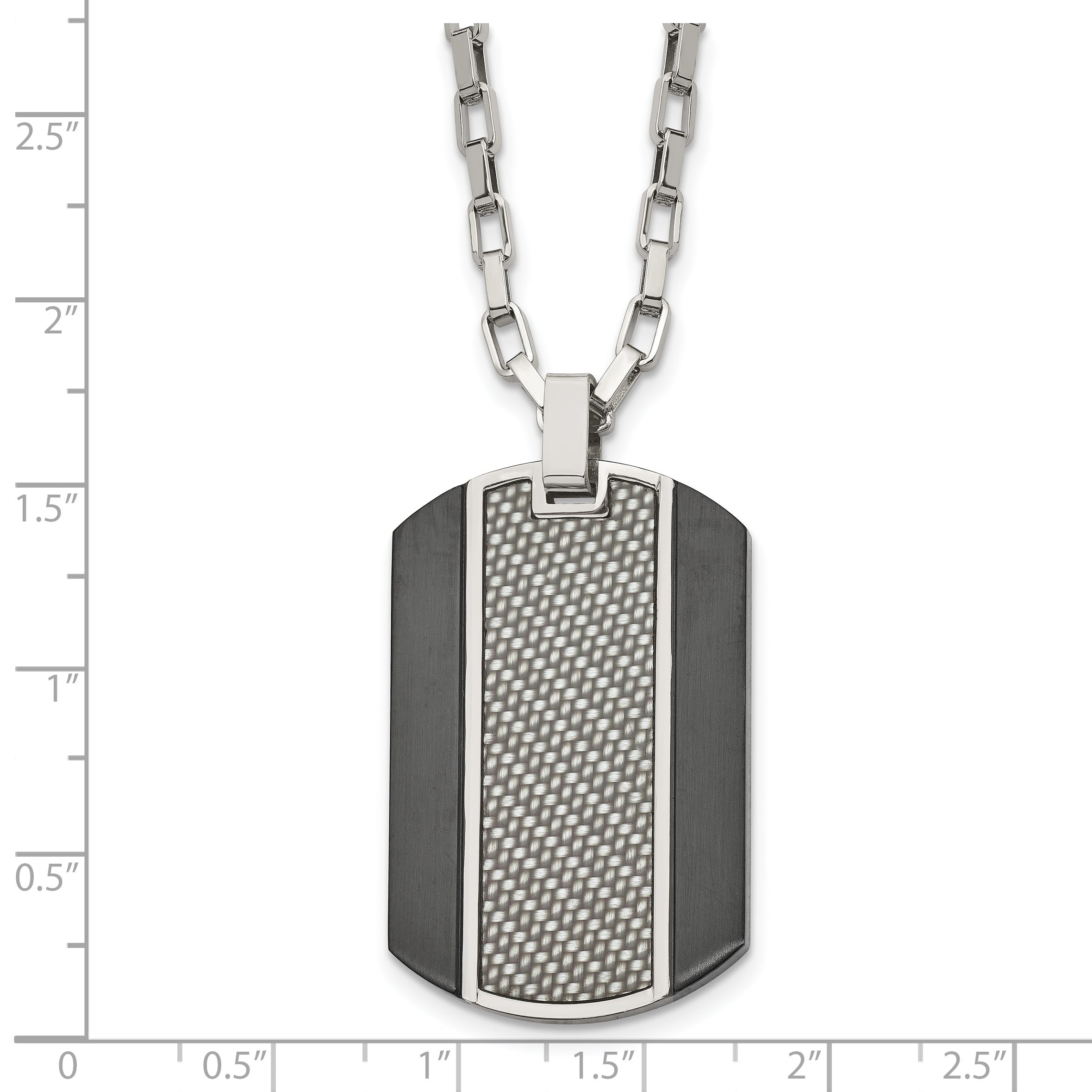 Stainless Steel Brushed & Polished Black IP Grey CarbonFiber Inlay Necklace