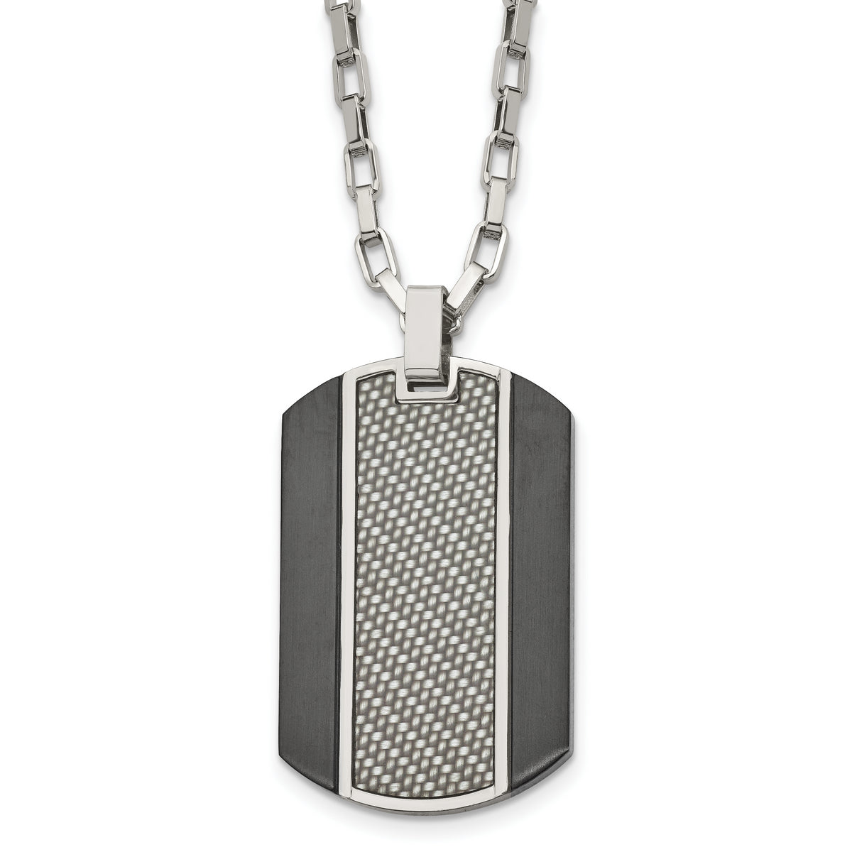 Stainless Steel Brushed & Polished Black IP Grey CarbonFiber Inlay Necklace