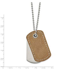 Chisel Stainless Steel Brushed and Polished with Tan Leather 2 Piece Dog Tags on a 22 inch Ball Chain Necklace