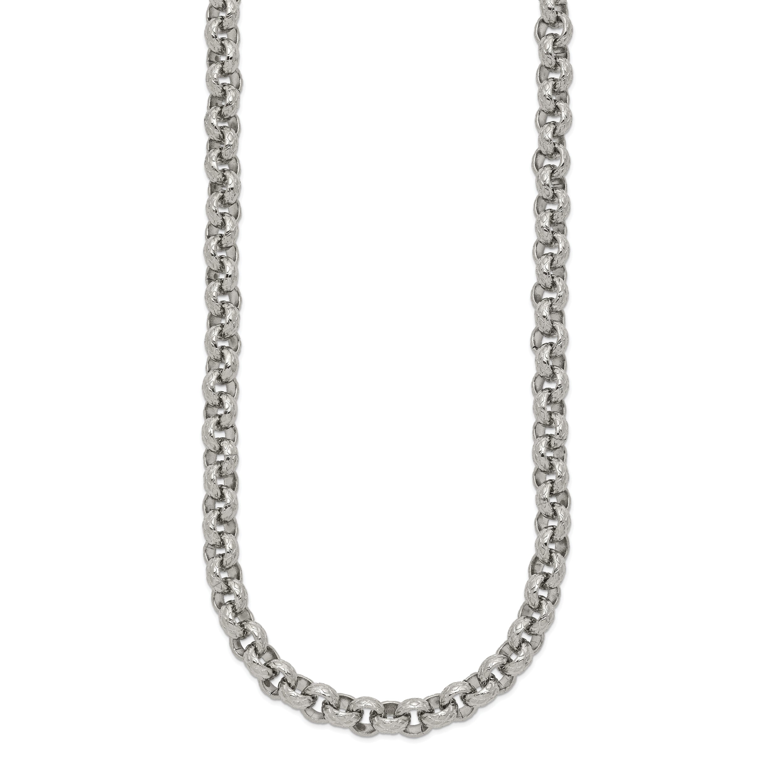 Chisel Stainless Steel Polished and Textured 24 inch Link Necklace