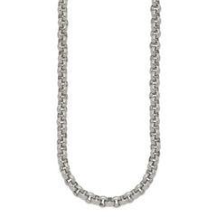 Chisel Stainless Steel Polished and Textured 24 inch Link Necklace