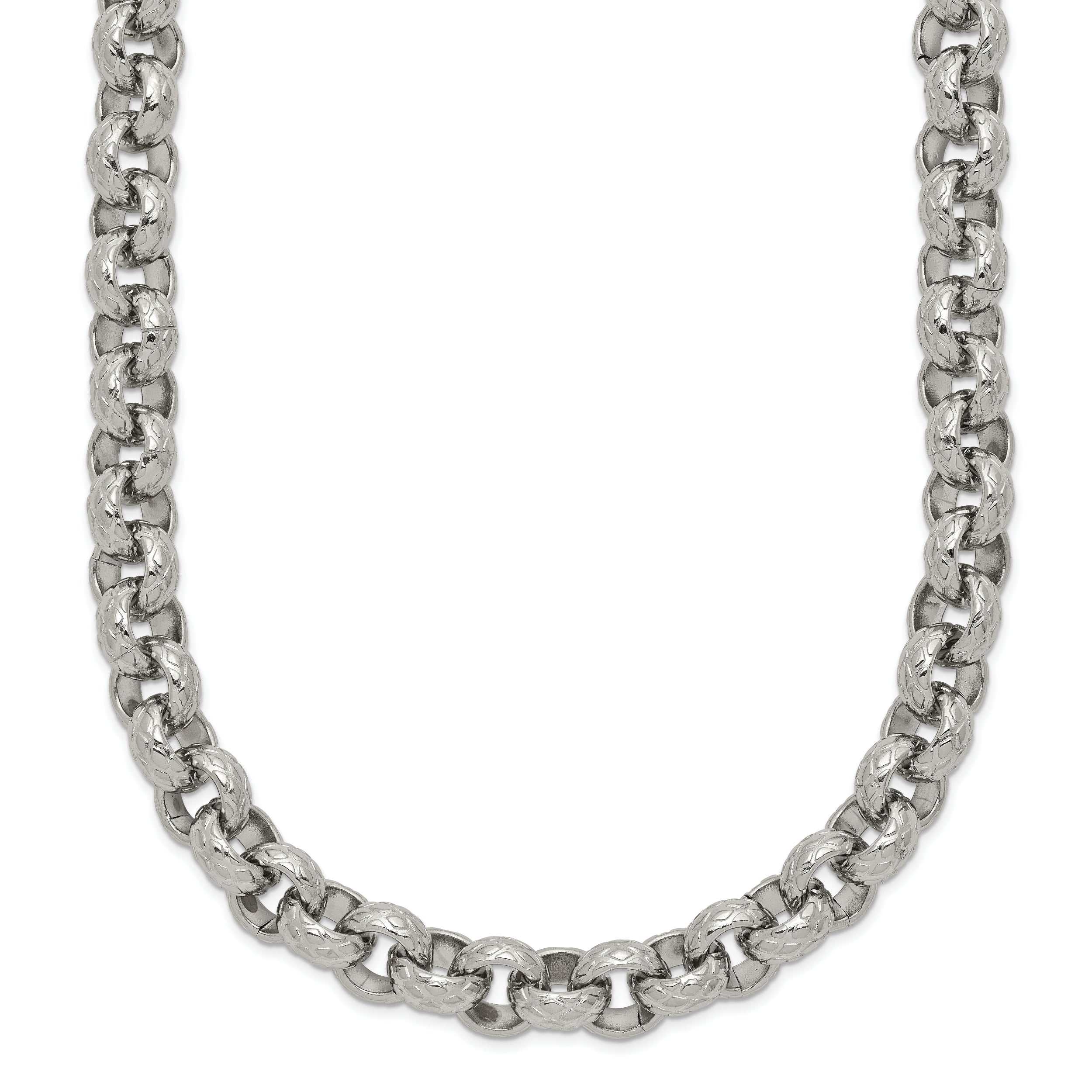 Chisel Stainless Steel Polished and Textured 24 inch Link Necklace