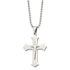 Chisel Stainless Steel Polished Cross Pendant on a 24 inch Ball Chain Necklace