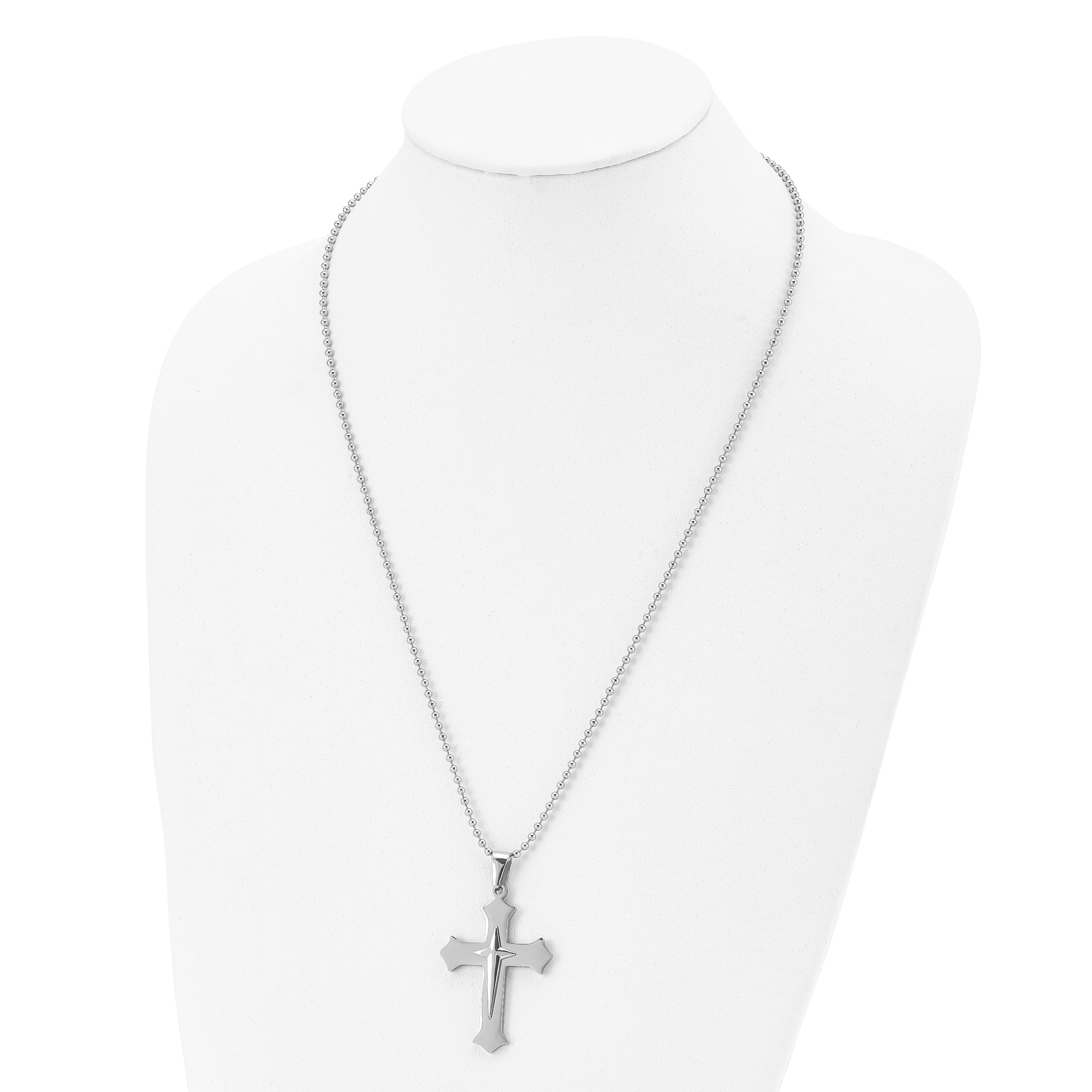 Chisel Stainless Steel Polished Cross Pendant on a 24 inch Ball Chain Necklace