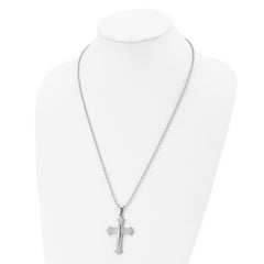 Chisel Stainless Steel Polished Cross Pendant on a 24 inch Ball Chain Necklace