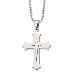 Chisel Stainless Steel Polished Cross Pendant on a 24 inch Ball Chain Necklace