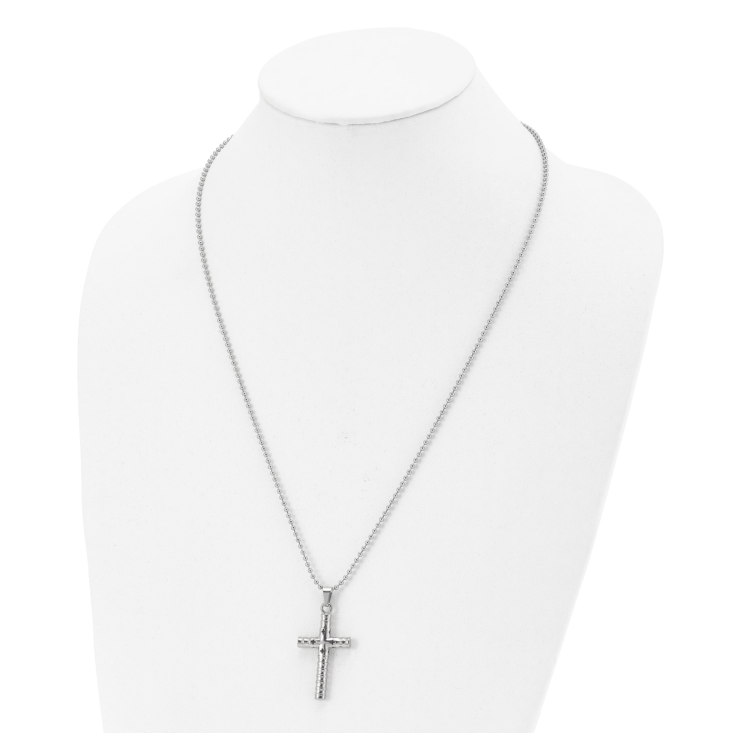 Stainless Steel Polished w/Black Enamel Cross 24in Necklace