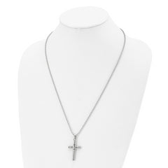 Stainless Steel Polished w/Black Enamel Cross 24in Necklace