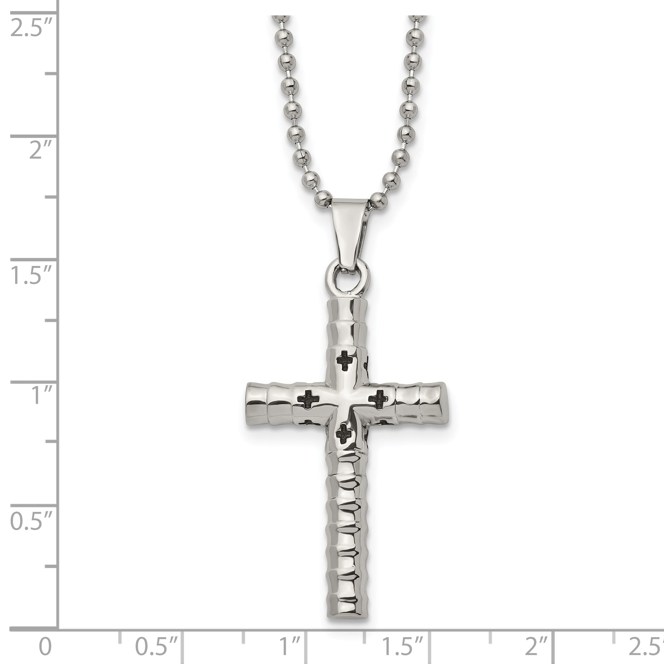 Stainless Steel Polished w/Black Enamel Cross 24in Necklace