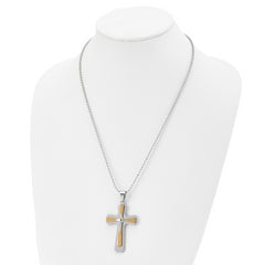 Chisel Stainless Steel Polished Yellow IP-plated Cross Pendant on a 22 inch Ball Chain Necklace