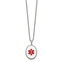 Chisel Stainless Steel Polished with Red Enamel Oval Medical ID Pendant on a 20 inch Cable Chain Necklace