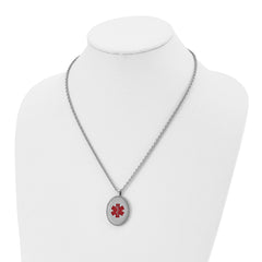 Chisel Stainless Steel Polished with Red Enamel Oval Medical ID Pendant on a 20 inch Cable Chain Necklace