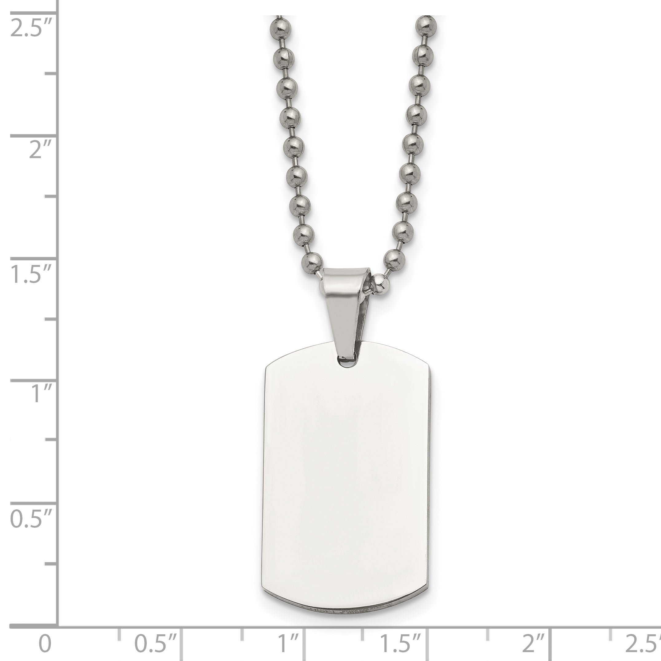 Chisel Stainless Steel Brushed and Polished 2mm Reversible Dog Tag on a 24 inch Ball Chain Necklace