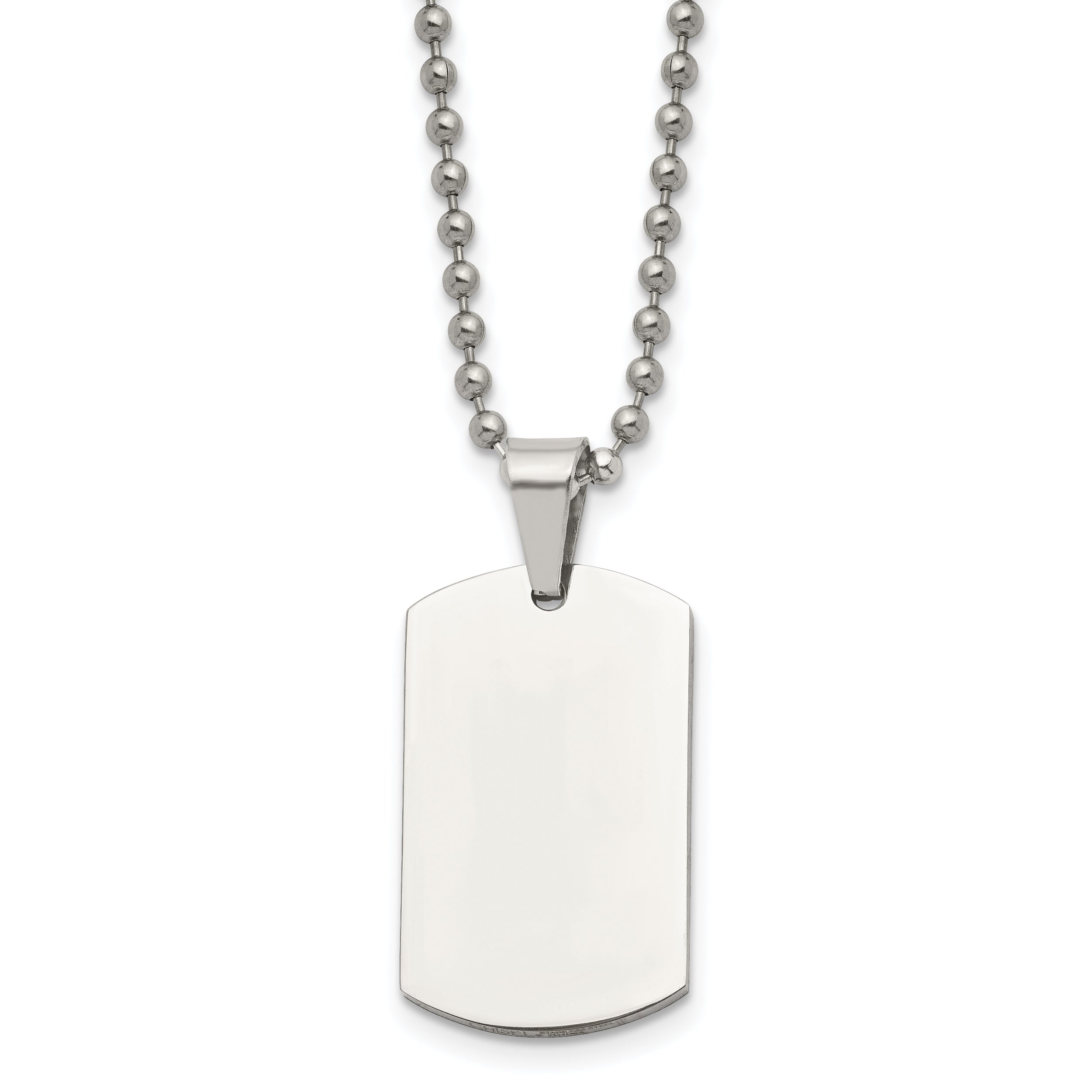 Chisel Stainless Steel Brushed and Polished 2mm Reversible Dog Tag on a 24 inch Ball Chain Necklace