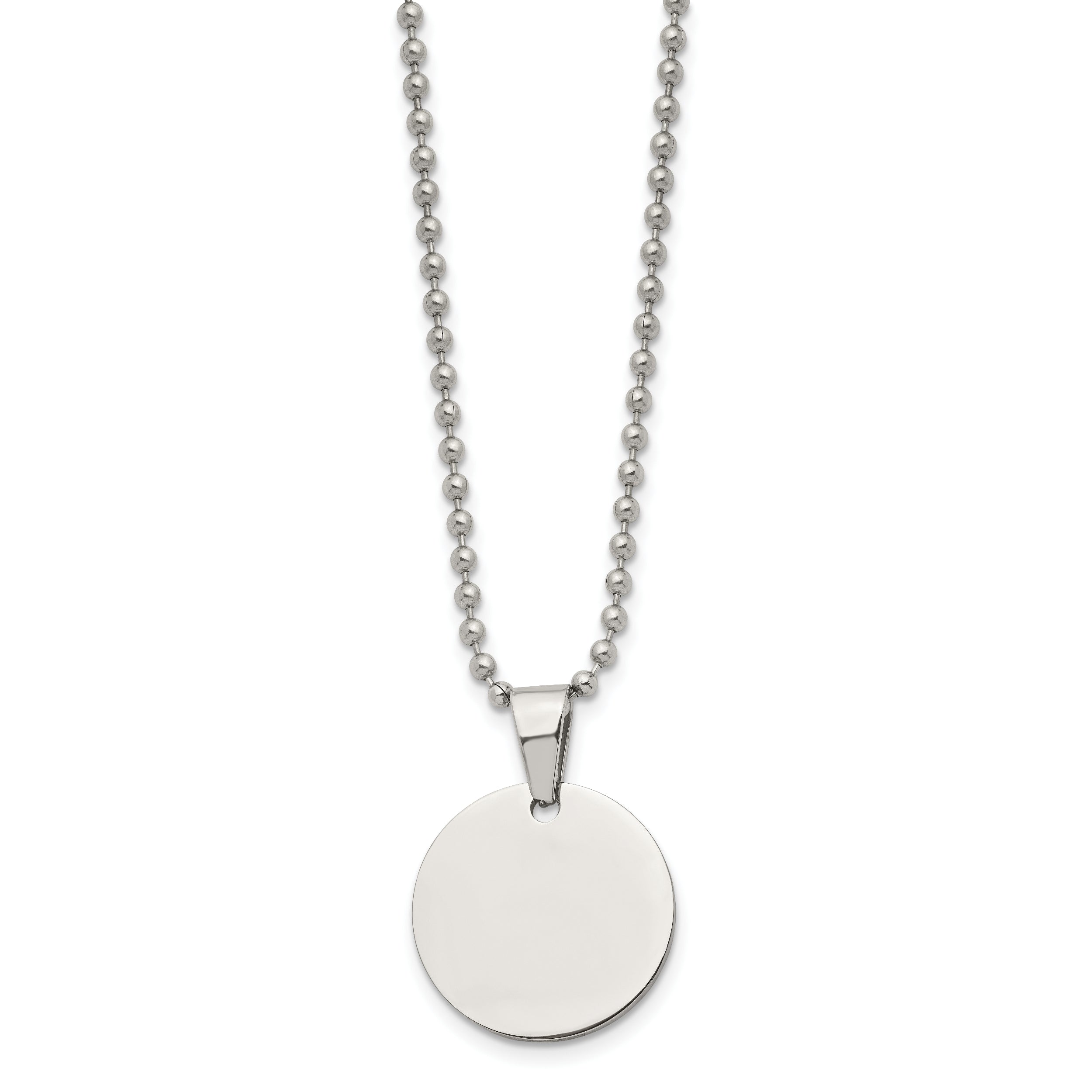 Chisel Stainless Steel Brushed and Polished Reversible Round 2mm Dog Tag on a 24 inch Ball Chain Necklace