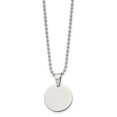 Chisel Stainless Steel Brushed and Polished Reversible Round 2mm Dog Tag on a 24 inch Ball Chain Necklace