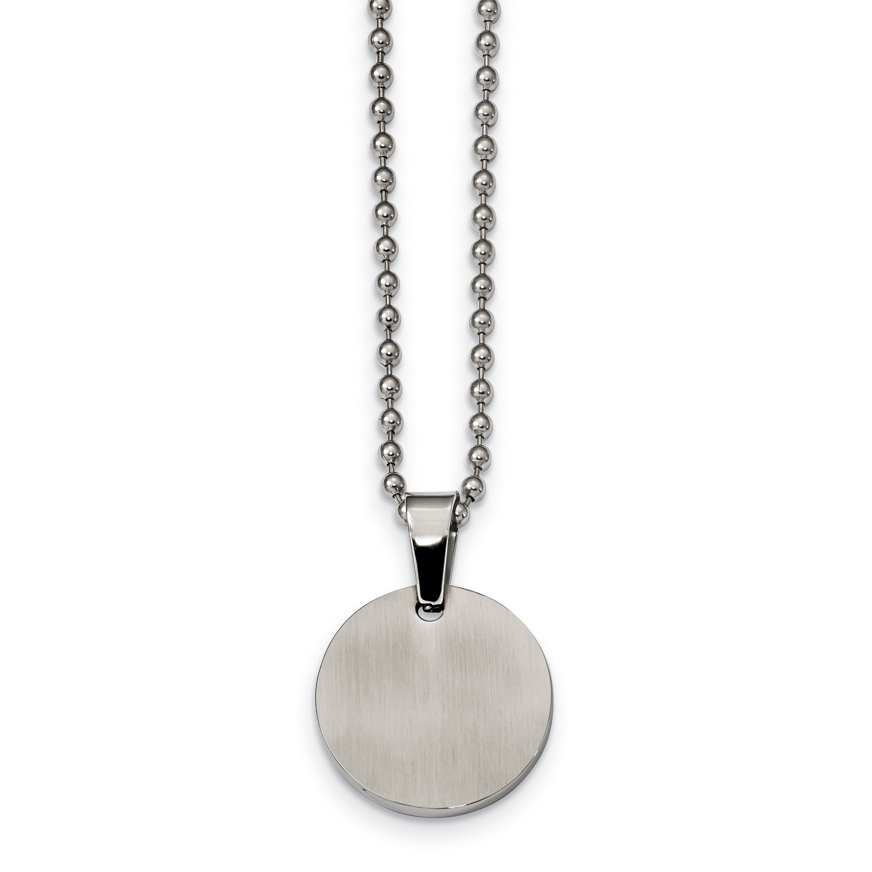 Chisel Stainless Steel Brushed and Polished Reversible Round 2mm Dog Tag on a 24 inch Ball Chain Necklace