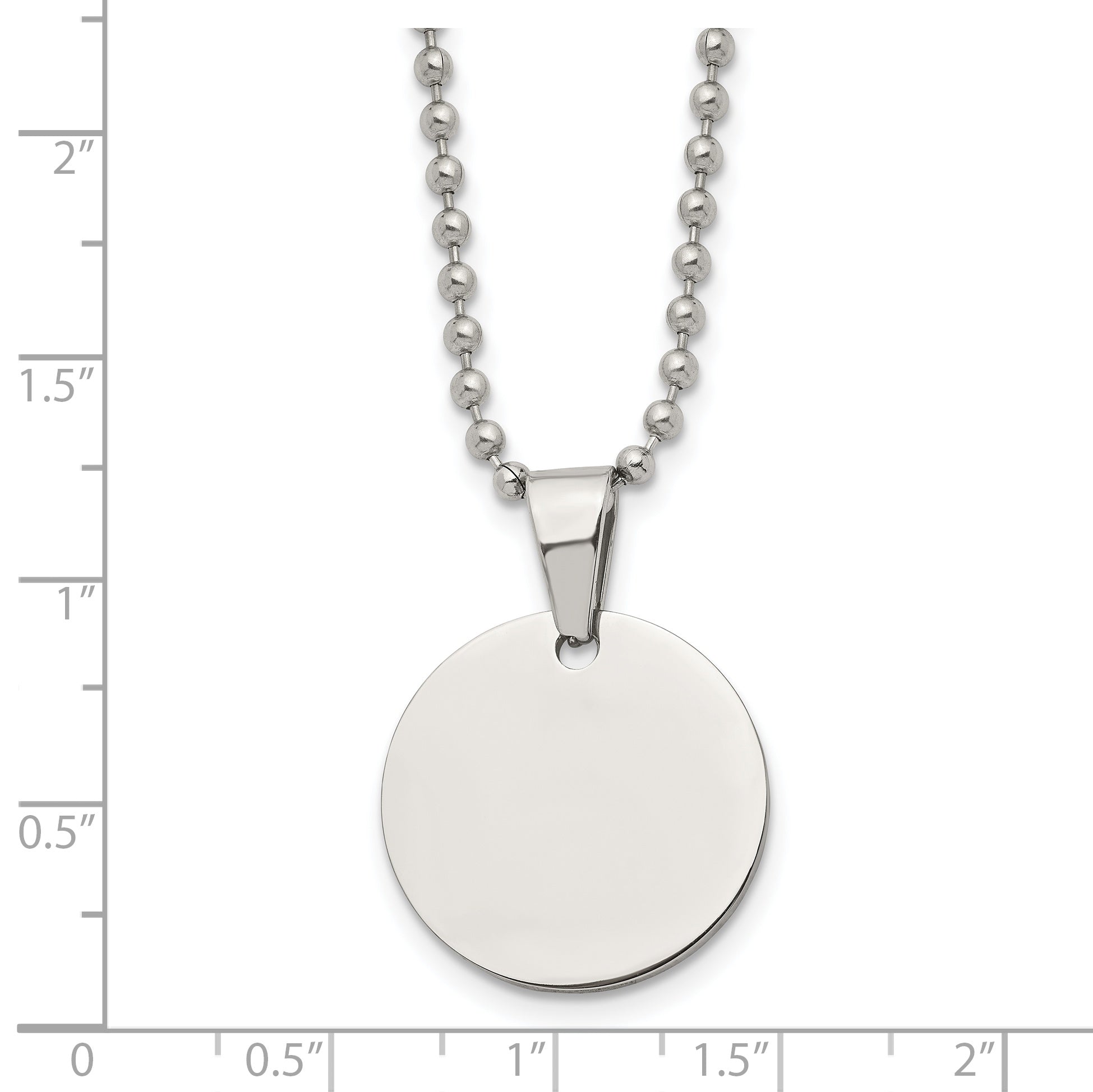 Chisel Stainless Steel Brushed and Polished Reversible Round 2mm Dog Tag on a 24 inch Ball Chain Necklace