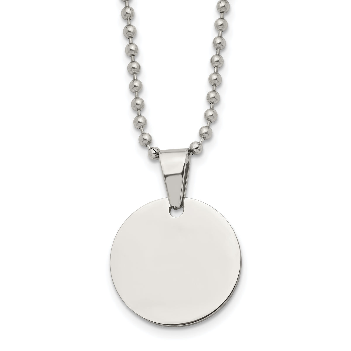 Chisel Stainless Steel Brushed and Polished Reversible Round 2mm Dog Tag on a 24 inch Ball Chain Necklace