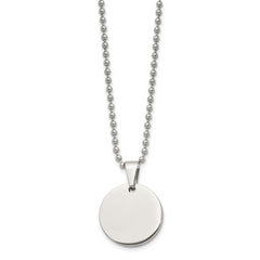 Chisel Stainless Steel Brushed and Polished Reversible Round 4mm Dog Tag on a 24 inch Ball Chain Necklace